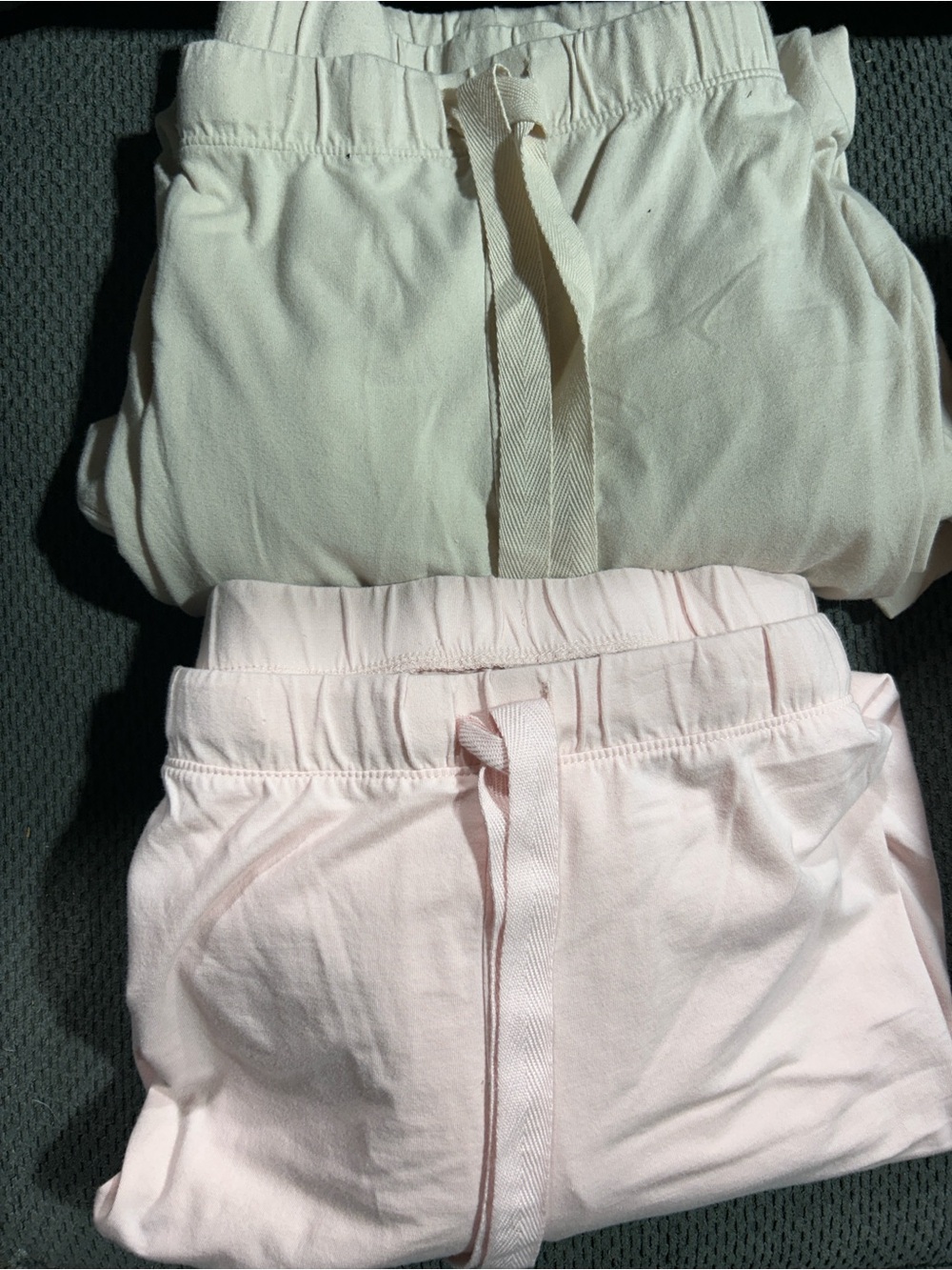 Pair of Amazon Essentials Women's Cotton Lounge Pants in Cream and Light Pink